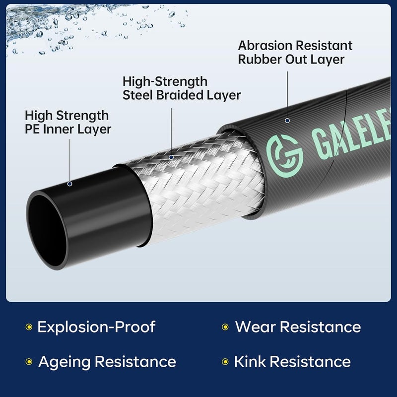 GALELEOPARD 3/8" Pressure Washer Hose 25FT 4800PSI with 3/8 Inch Quick Connect, Kink Resistant Industry Grade Steel Wire Braided, Wear Resistant Power Washer Hose with M22 14mm Adapter - Image 2